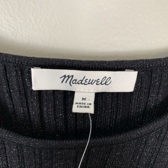 NWT Madewell Crop Tank Top Medium Black Shimmer Cross straps Stretch Sleeveless - Picture 3 of 8